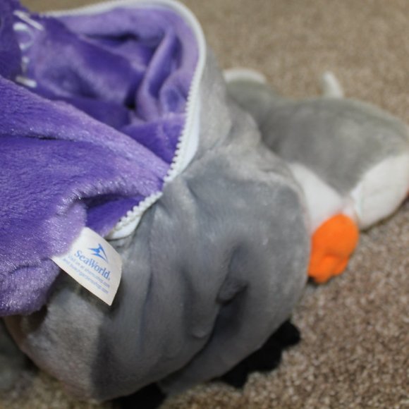Sea World Penguin Plush Set Reversible Pillow Zip Gray Purple Stuffed Toys RARE - Picture 5 of 7